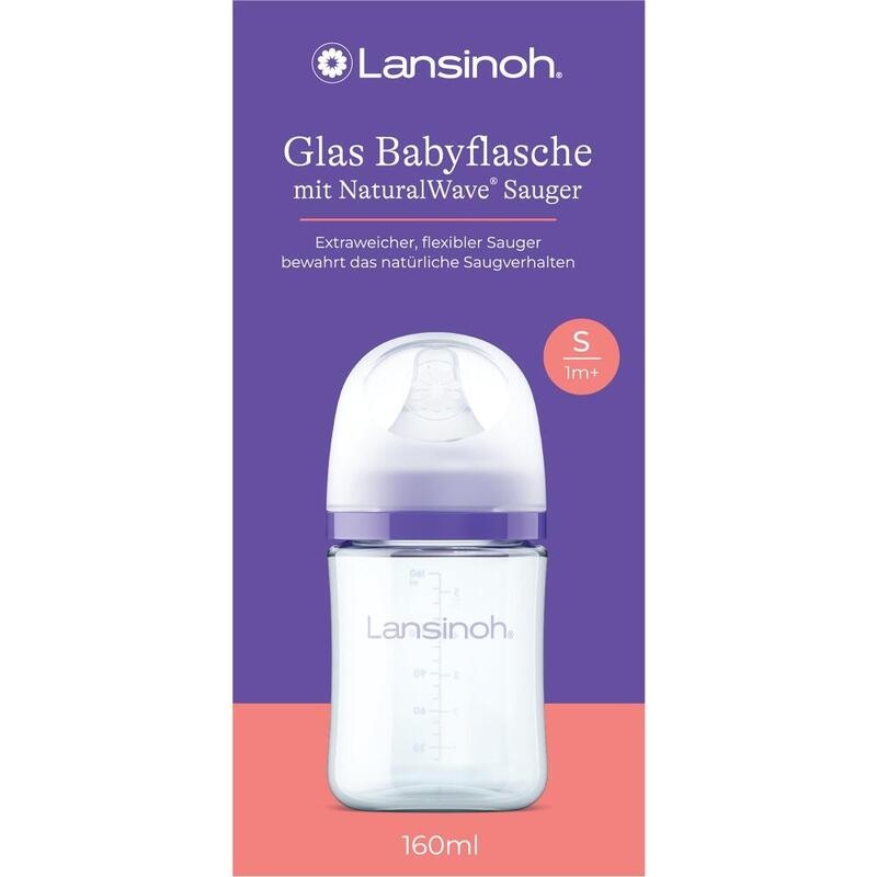 LANSINOH Weithalsflasche Glas 160 ml mit Sauger S